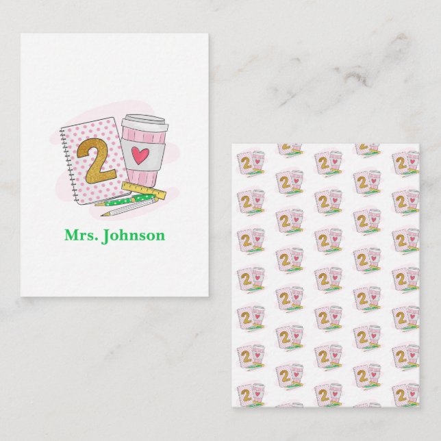 Zweite Klasse Lehrer Pink Notebook-Kaffee Mitteilungskarte (Vorne/Hinten)