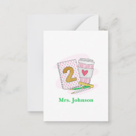 Zweite Klasse Lehrer Pink Notebook-Kaffee Mitteilungskarte