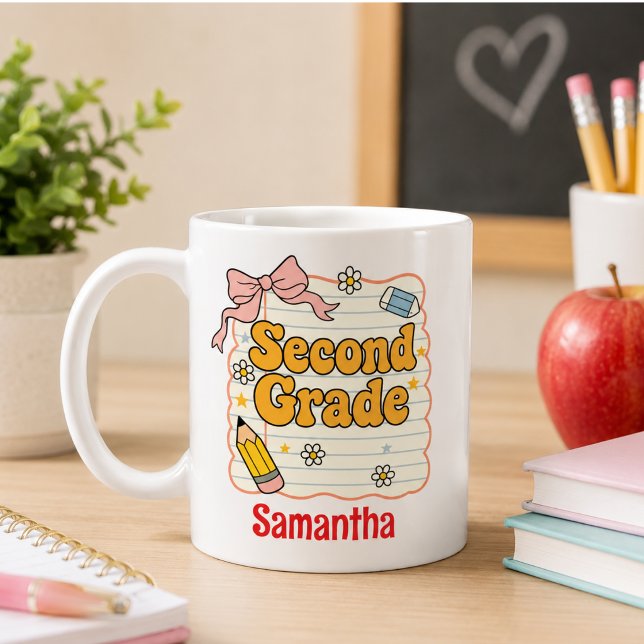 Zweite Klasse – Süße Schulmaterialien zum Zurück i Kaffeetasse (Second Grade – Cute Back to School Supplies Coffee Mug)