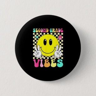 Zweite Klasse Vibes Retro-Lächeln Gesicht zurück z Button