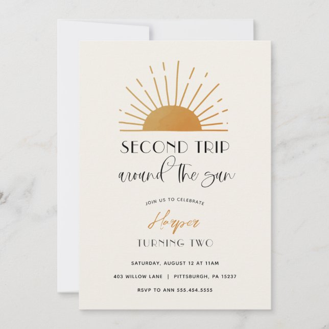 Zweite Reise um die Sonne zum Geburtstag Einladung (Vorderseite)