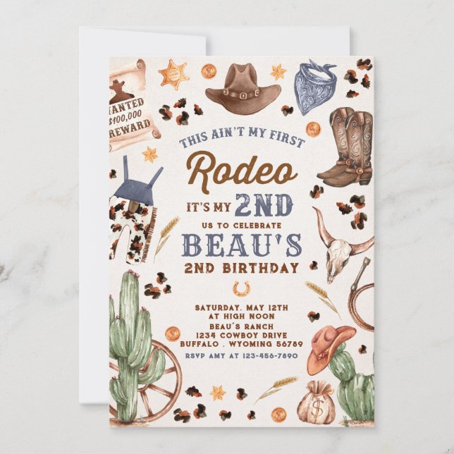 Zweite Rodeo Cowboy Wild West Birthday Party Einladung (Vorderseite)
