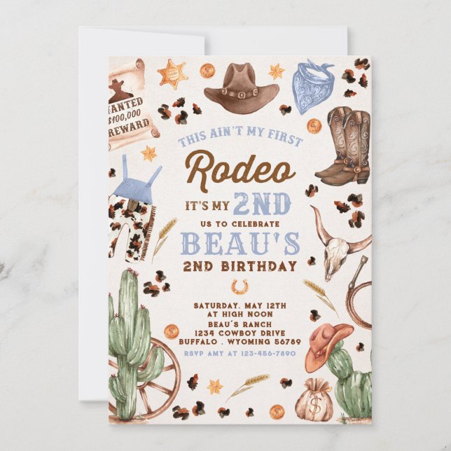 Zweite Rodeo Cowboy Wild West Birthday Party Einladung (Vorderseite)
