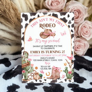 Zweite Rodeo-Schleifen Pink Cowgirl Geburtstagsein Einladung