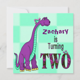 ZWEITER GEBURTSTAG - DINOSAUR - LILA EINLADUNG