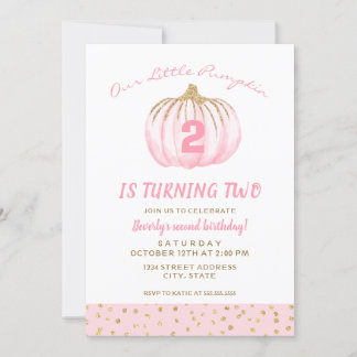 Zweiter Geburtstag Pink Little Pumpkin dreht zwei Einladung