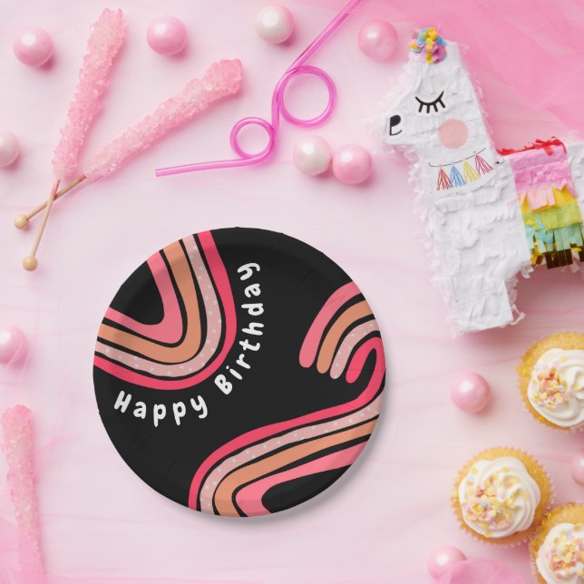 Zweiter Geburtstag Zweiter Groovy Regenbogen Pappteller (Party)