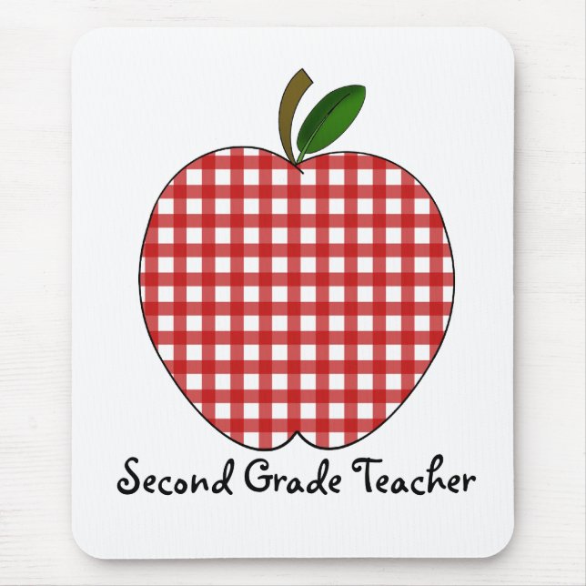 Zweiter Grad-Lehrer-roter Gingham Apple Mousepad (Vorne)