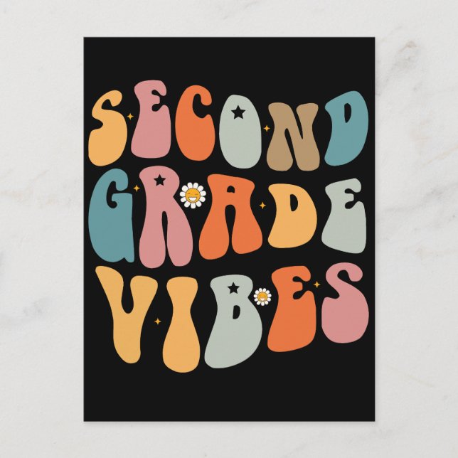 Zweiter Grade Vibes zurück zur Schule Groovy Schoo Feiertagspostkarte (Vorderseite)