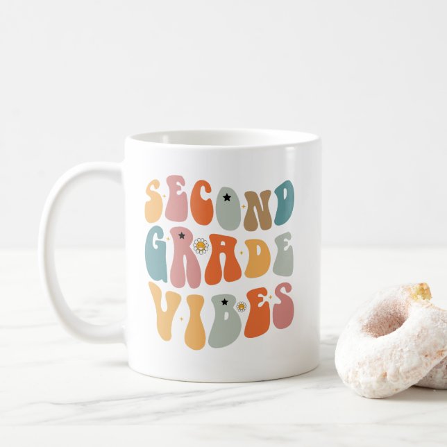 Zweiter Grade Vibes zurück zur Schule Groovy Schoo Kaffeetasse (Mit Donut)