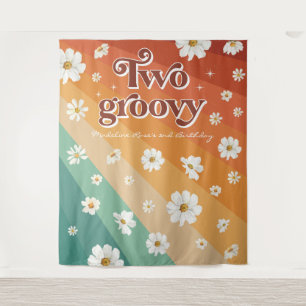 Zweiter Groovy Geburtstag Retro Daisy Regenbogen Wandteppich