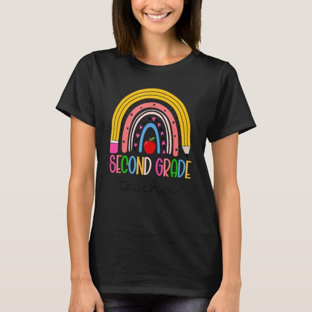 Zweiter Lehrer zurück zur Schule Boho Rainbow L T-Shirt (Vorderseite)