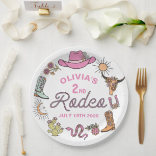 Zweiter Rodeo Pink Western Cowboy 2. Geburtstag Pappteller