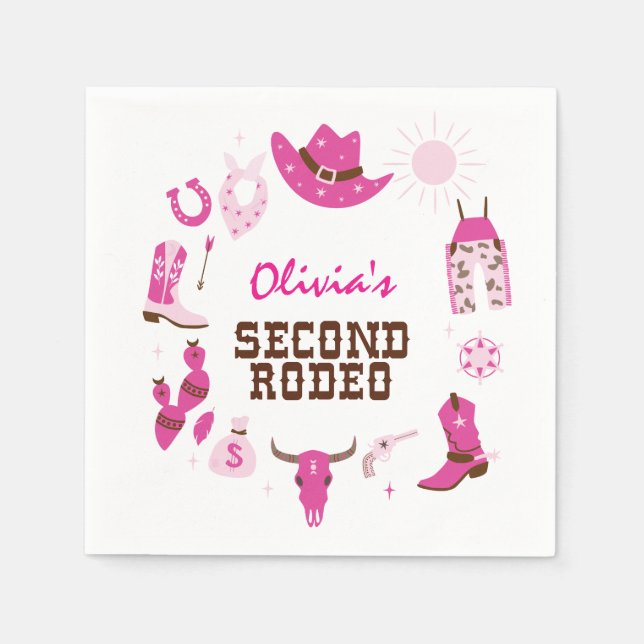 Zweiter Rodeo Rosa Western Cowboy 2. Geburtstag Serviette (Vorderseite)