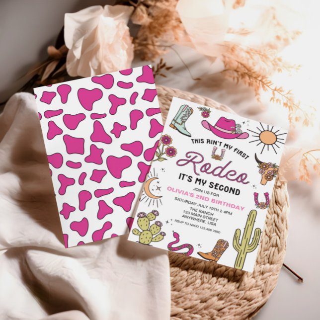 Zweiter Rodeo Rosa Westlicher 2. Geburtstag Einladung (Von Creator hochgeladen)