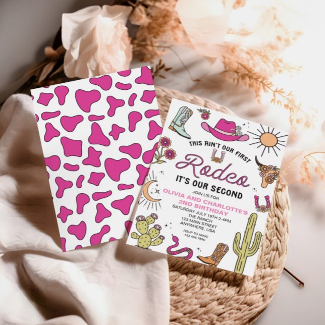 Zweiter Rodeo Rosa Westlicher 2. Geburtstag Einladung (Von Creator hochgeladen)