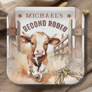 Zweiter RODEO Wild West Bulle Cowboy 2. Geburtstag Pappteller