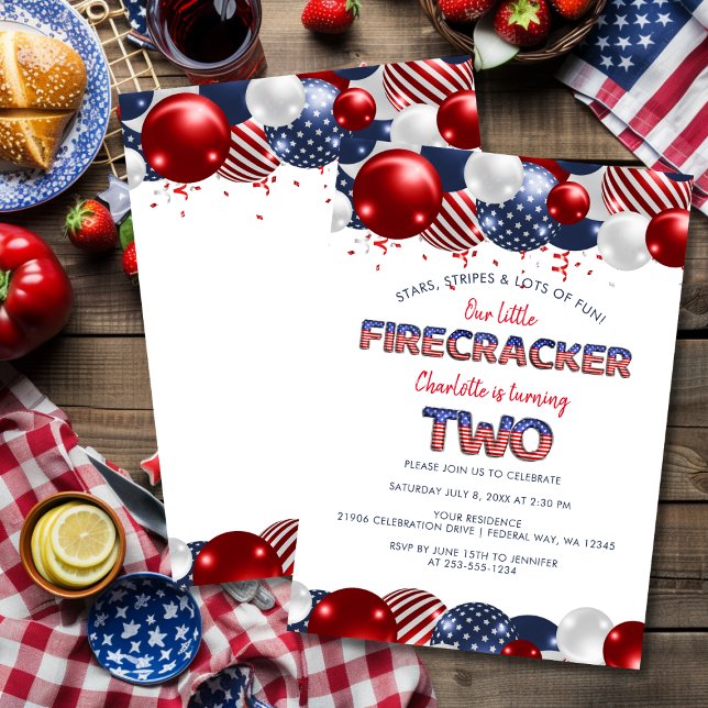 Zweites Geburtstag Little Firecracker Ballon Party Einladung (Second Birthday Little Firecracker Balloon Party Invitation)