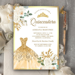 Zwerggarn Elfenbeinblume Gold Quinceanera Einladung
