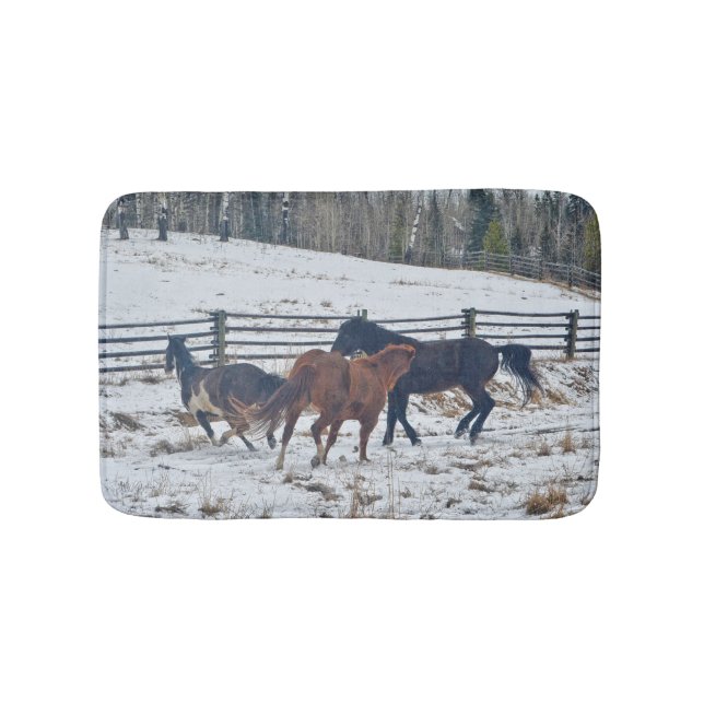 Zwergpferde und Quarterpferde im Winterschnee Badematte (Vorderseite)
