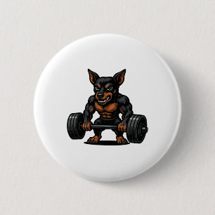 Zwergpinscher Gewichtheben Bodybuilder Worko Button