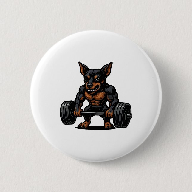 Zwergpinscher Gewichtheben Bodybuilder Worko Button (Vorderseite)