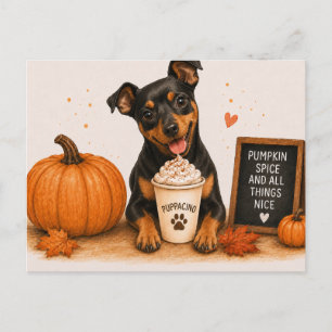 Zwergpinscher lädt zum Kürbisgewürz ein Postkarte