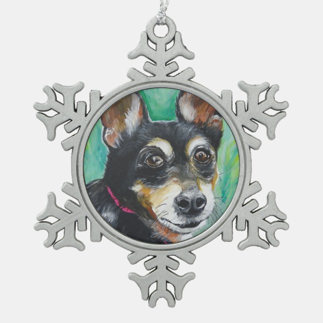 Zwergpinscher Schneeflocken Zinn-Ornament (Vorderseite)