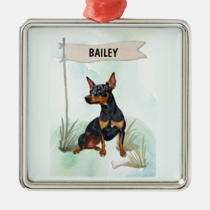 Zwergpinscher Wasserfarben personalisierter Hund Ornament Aus Metall