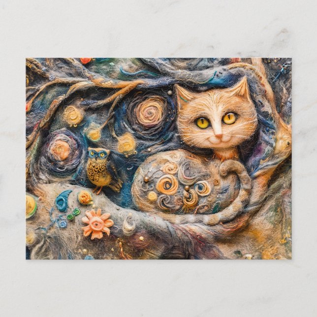 Zwergschale und Katze in einem Baum, hergestellt i Postkarte (Vorderseite)