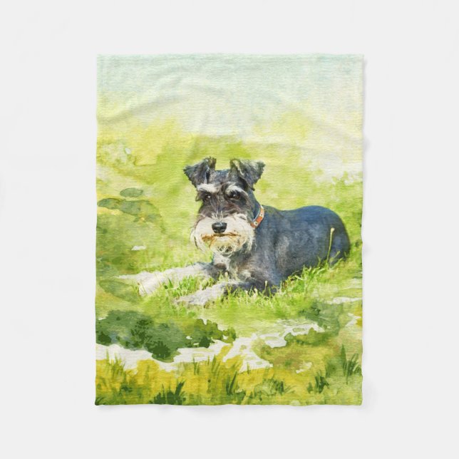 Zwergschnauzer-Aquarell-Digital-Kunst Fleecedecke (Vorderseite)
