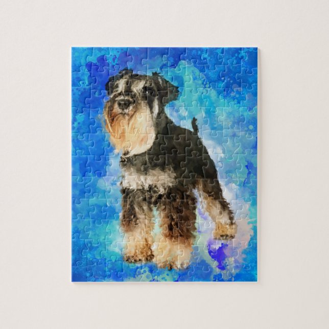 Zwergschnauzer-Aquarell-Digital-Kunst Puzzle (Vertikal)