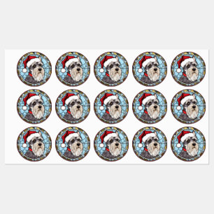 Zwergschnauzer Buntglas Weihnachten Etiketten