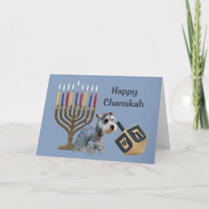 Zwergschnauzer Chanukah Karte Menorah Dreidel