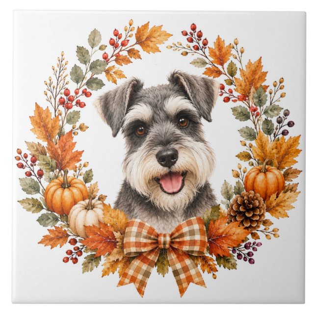 Zwergschnauzer Herbst Fliese (Vorderseite)