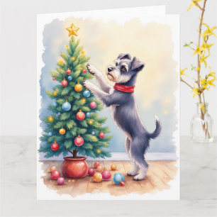 Zwergschnauzer schmückt Weihnachtsbaum Hund  Karte