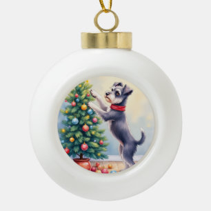 Zwergschnauzer schmückt Weihnachtsbaum Hund Keramik Kugel-Ornament