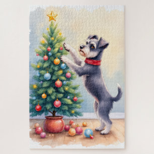 Zwergschnauzer schmückt Weihnachtsbaum Hund Puzzle