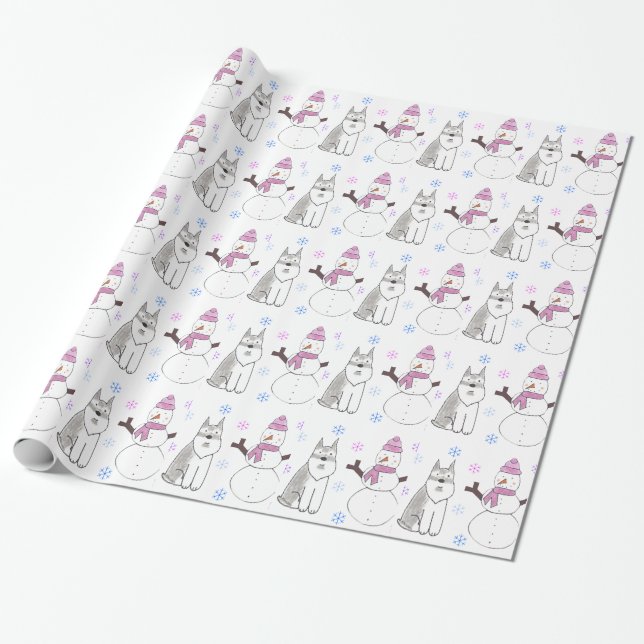 Zwergschnauzer und Schneemann Geschenkpapier (Ungerollt)