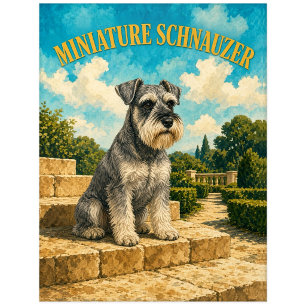 Zwergschnauzer, Vintage-Wasserfarben-Hundekunst Postkarte