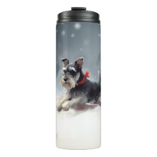 Zwergschnauzer Weihnachten Schnee Winter Thermosbecher