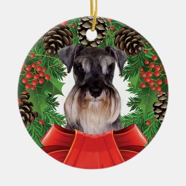 Zwergschnauzer-Weihnachtsverzierung Keramik Ornament (Vorne)