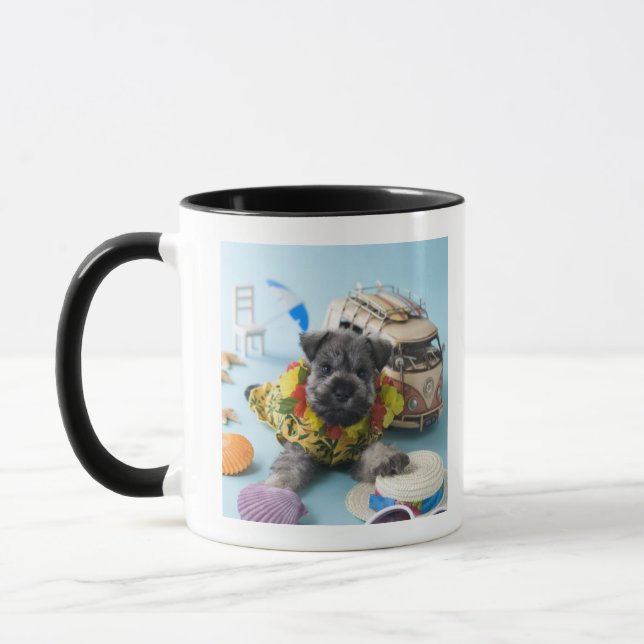Zwergschnauzer-Welpe und Sommer-Ferien Tasse (Links)