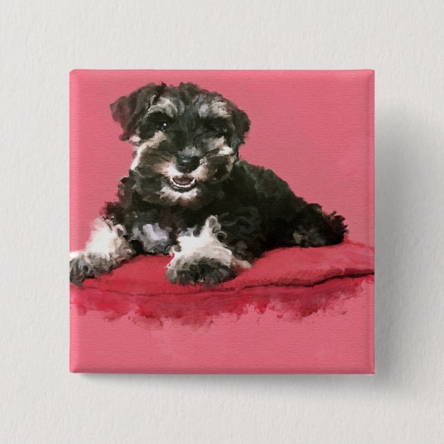 Zwergschnauzer-Welpen-Aquarell-Digital-Kunst Button (Vorderseite)