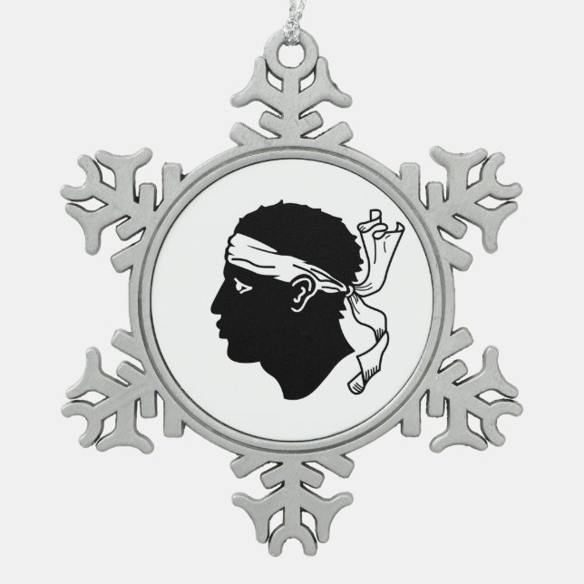 Zwergschneeflocken mit Korsika-Flagge Schneeflocken Zinn-Ornament (Vorderseite)