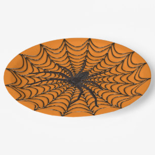 Zwergspinner-Netz und Schwarzer-Spinne-Halloween Pappteller