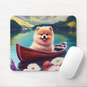 Zwergspitz auf einem Paddel: Ein landschaftliches Mousepad