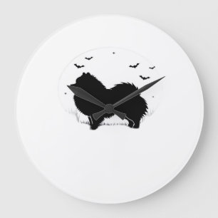 Zwergspitz ? Halloween-Mond Silhouette Klassiker Große Wanduhr