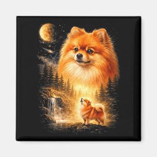 Zwergspitz Heult Zum Mond Vintage Mystisch Do Magnet