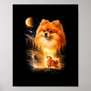 Zwergspitz Heult Zum Mond Vintage Mystisch Do Poster